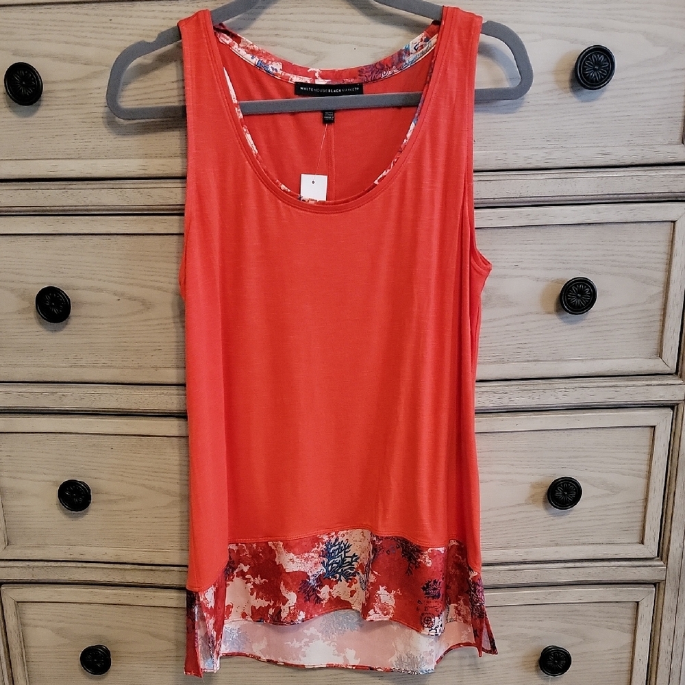 WHBM - Women's Red Sleeveless Top with Floral Hem